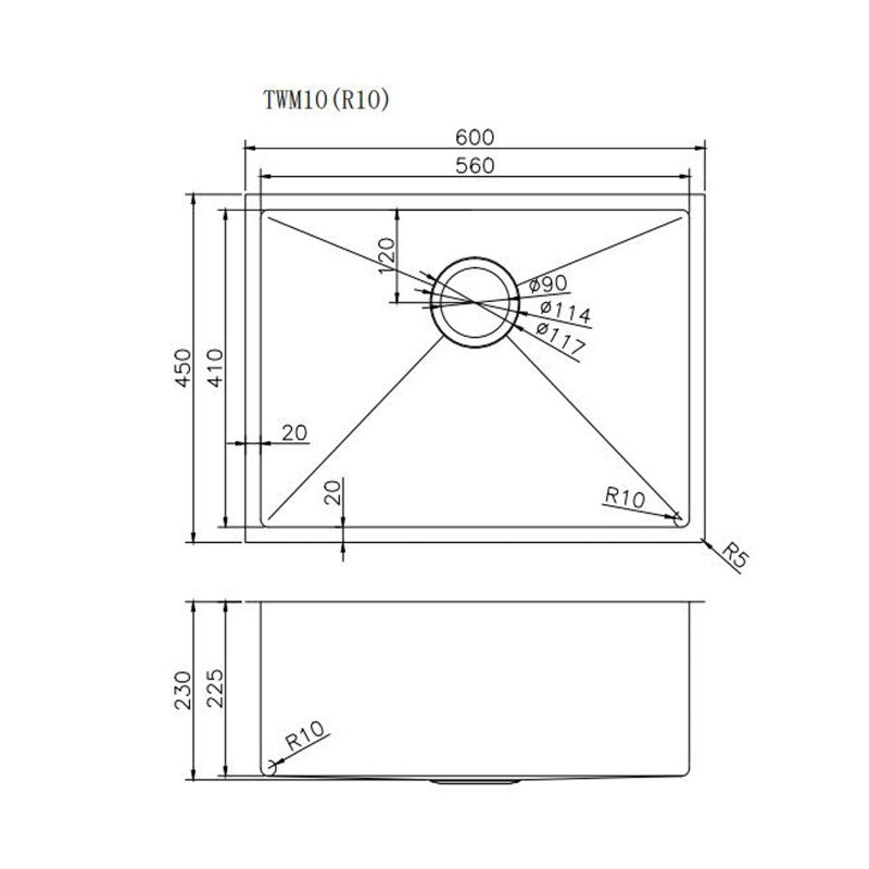 600 x 450 x 230 mm Kitchen Sink - Acqua Bathrooms