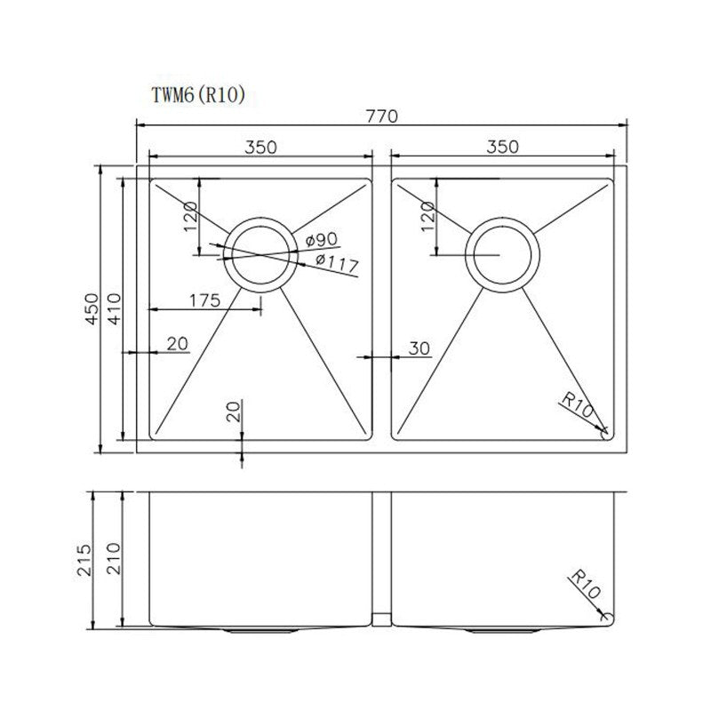 770 x 450 x 215 mm Kitchen Sink - Acqua Bathrooms