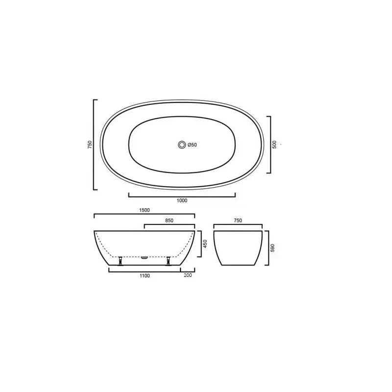 Stella 1500mm Matte Black Round Freestanding Bathtub