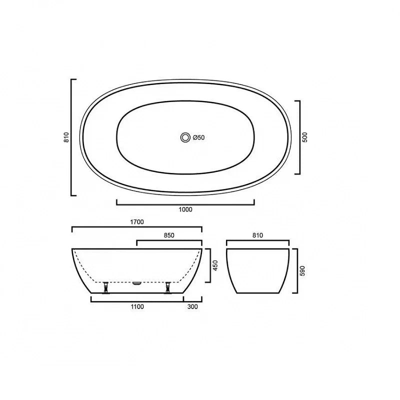 Stella 1700mm Matte White Round Freestanding Bathtub